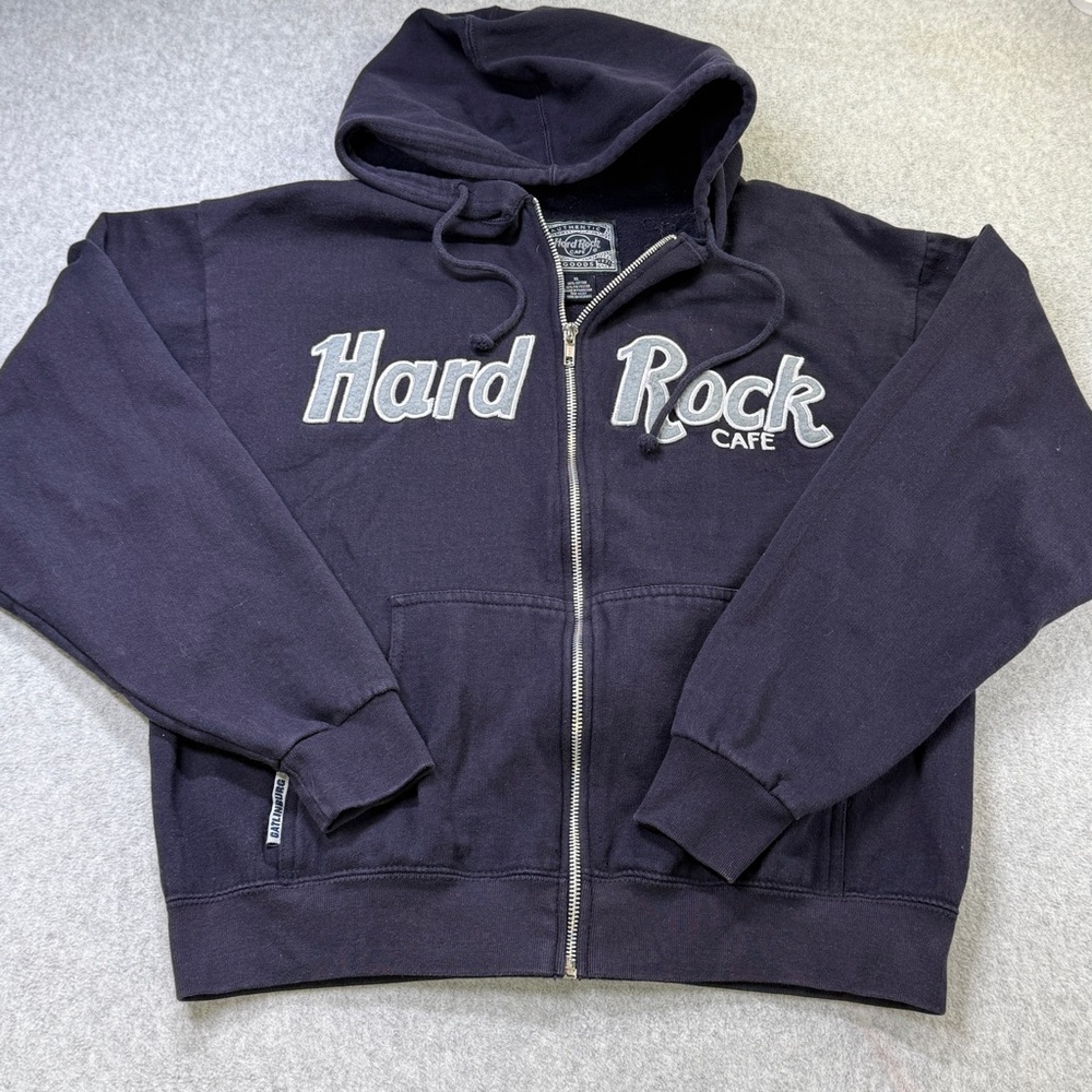 Hard Rock Cafe Gatlinburg Hoodie Zip Sweatshirt Navy Gray Logo XL - Picture 2 of 9